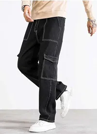 Stylish Black Denim Solid Mid-Rise Jeans For Men-thumb1