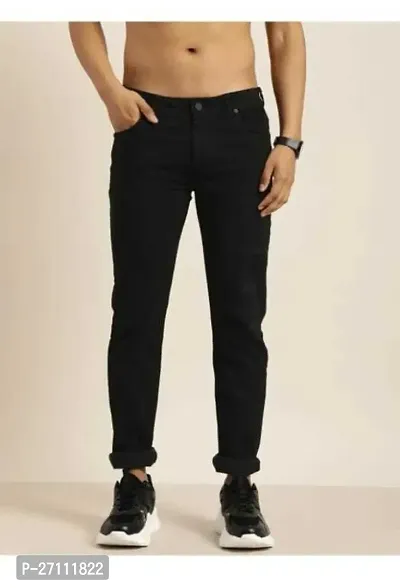 Stylish Black Cotton Blend Mid-Rise Jeans For Men