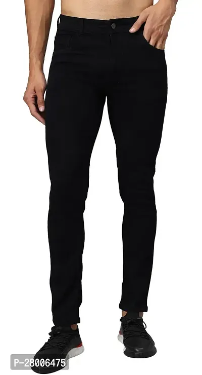 Stylish Black Denim Solid Mid-Rise Jeans For Men-thumb0