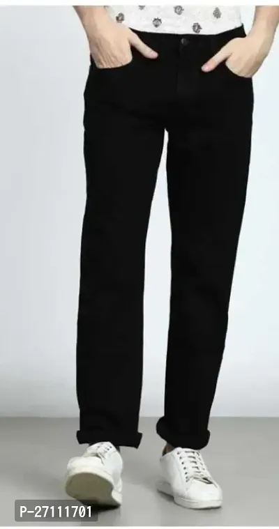 Stylish Black Cotton Blend Mid-Rise Jeans For Men