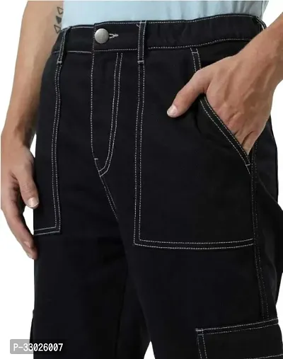 Stylish Black Cotton Blend Mid-Rise Cargos For Men-thumb3