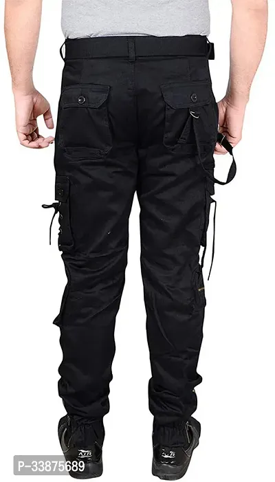 Stylish Black Cotton Cargos For Men-thumb2