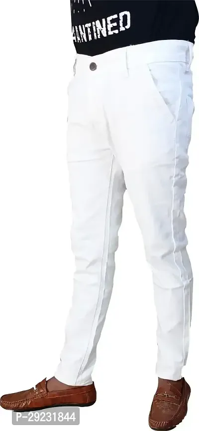 Stylish White Denim Blend Mid-Rise Jeans For Men-thumb0