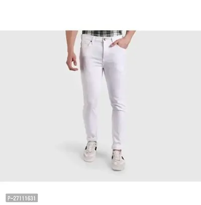 Stylish White Cotton Blend Mid-Rise Jeans For Men-thumb0