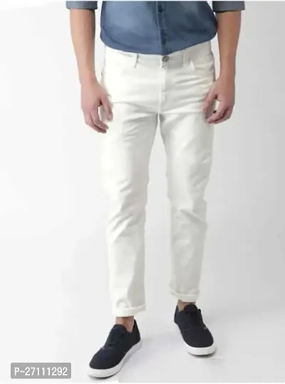 Stylish White Cotton Blend Mid-Rise Jeans For Men-thumb0