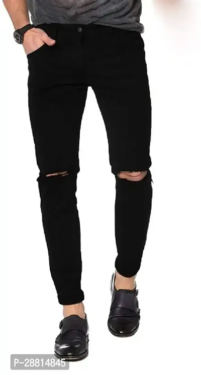 FLETE Stylish Black Denim Mid-Rise Jeans For Men-thumb0
