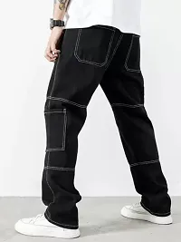 Stylish Black Denim Mid-Rise Cargos For Men-thumb1