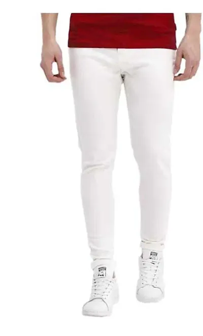 M.Weft Awesome Trendy Slim Fit White Men's Jeans Made by Denim