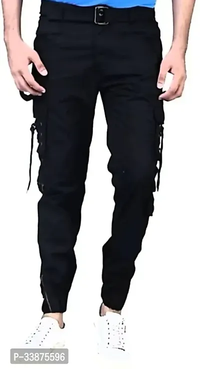 Stylish Black Cotton Blend Cargos For Men-thumb0