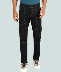 Stylish Black Cotton Blend Cargos For Men-thumb1