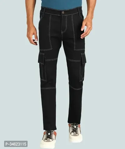 Stylish Black Cotton Blend Cargos For Men-thumb2