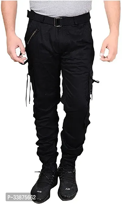 Stylish Black Cotton Blend Cargos For Men-thumb0