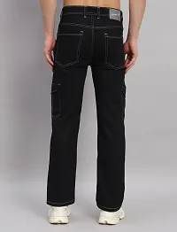 Stylish Black Denim Mid-Rise Cargos For Men-thumb1