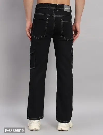 Stylish Black Denim Mid-Rise Cargos For Men-thumb2