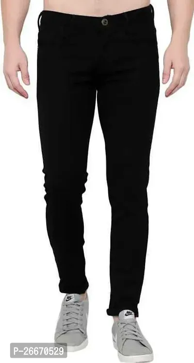 Stylish Black Denim Mid-Rise Jeans For Men