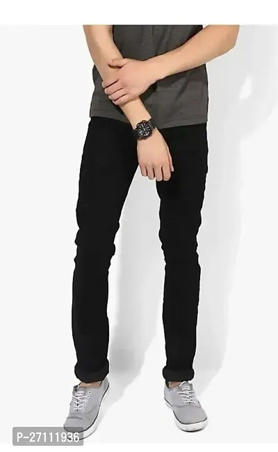 Stylish Black Cotton Blend Mid-Rise Jeans For Men-thumb0