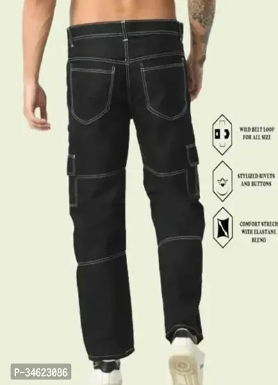 Stylish Black Cotton Blend Cargos For Men-thumb2