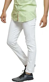 Stylish White Denim Solid Mid-Rise Jeans For Men-thumb2