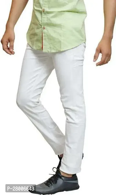 Stylish White Denim Solid Mid-Rise Jeans For Men-thumb3