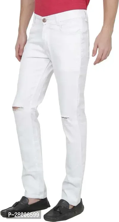 Stylish White Denim Blend Solid Mid-Rise Jeans For Men-thumb3