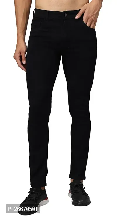 Stylish Black Denim Mid-Rise Jeans For Men-thumb0