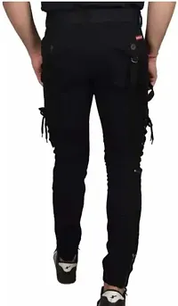 Stylish Black Cotton Blend Regular Fit Solid Cargo Pant For Men-thumb1