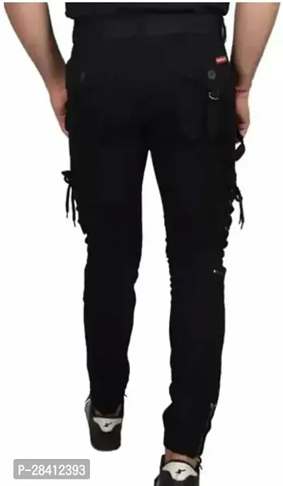 Stylish Black Cotton Blend Regular Fit Solid Cargo Pant For Men-thumb2