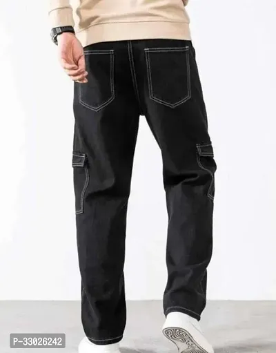 Stylish Black Denim Mid-Rise Cargos For Men-thumb2