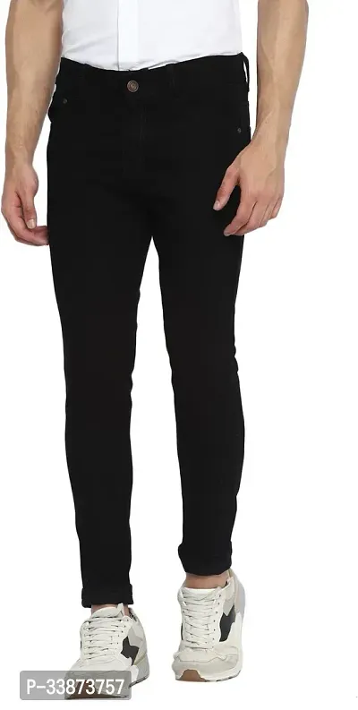 Stylish Cotton Blend Black Regular Fit Mid-Rise Jeans For Men-thumb0