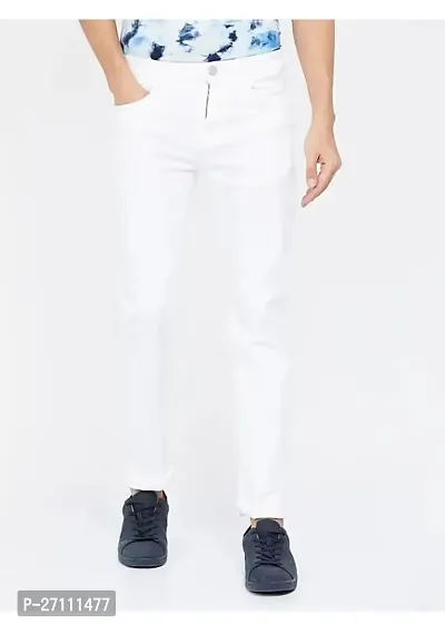 Stylish White Cotton Blend Mid-Rise Jeans For Men-thumb0