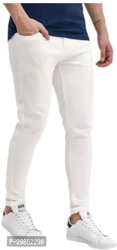 Comfortable White Denim Mid-Rise Jeans For Men-thumb3