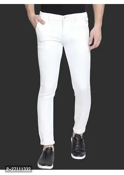 Stylish White Cotton Blend Mid-Rise Jeans For Men