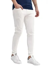 Stylish White Denim Solid Mid-Rise Jeans For Men-thumb1