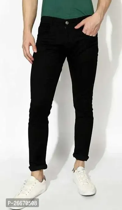 Stylish Black Denim Mid-Rise Jeans For Men-thumb0