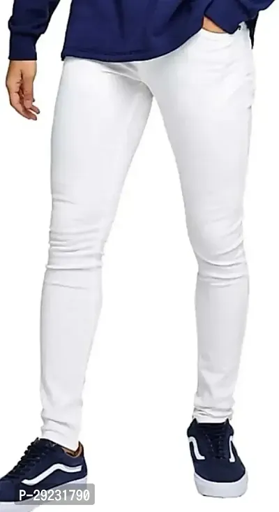 Stylish White Cotton Blend Mid-Rise Jeans For Men-thumb0