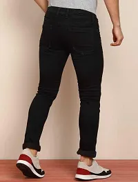 Stylish Black Denim Solid Mid-Rise Jeans For Men-thumb1