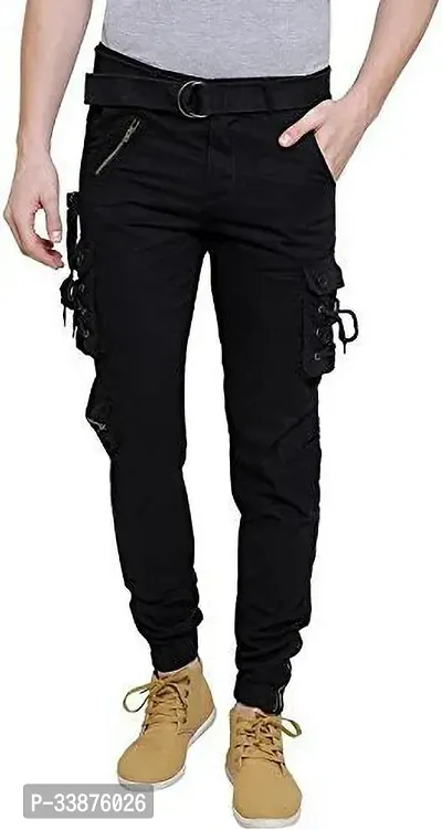 Stylish Black Cotton Blend Cargos For Men-thumb0