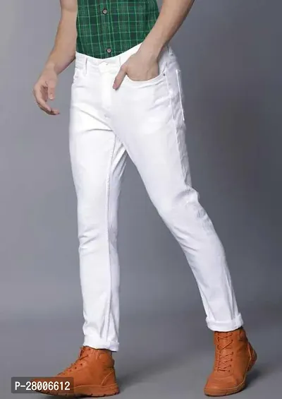 Stylish White Denim Solid Mid-Rise Jeans For Men-thumb3