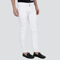 Bestloo Stylish White Cotton Blend Mid-Rise Jeans For Men-thumb2