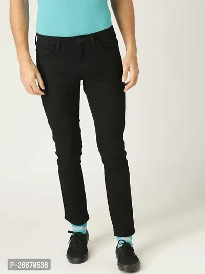 Stylish Black Denim Mid-Rise Jeans For Men-thumb0