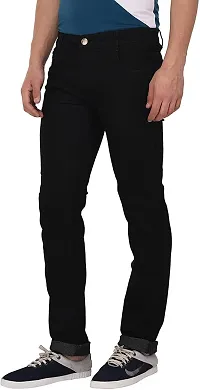 Stylish Black Cotton Lycra Blend Solid Mid-Rise Jeans For Men-thumb3