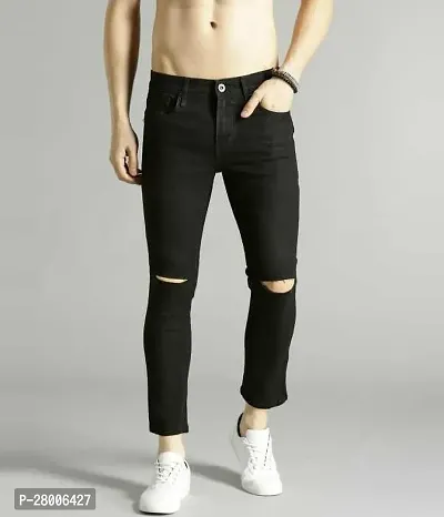 Stylish Black Denim Blend Solid Mid-Rise Jeans For Men-thumb0