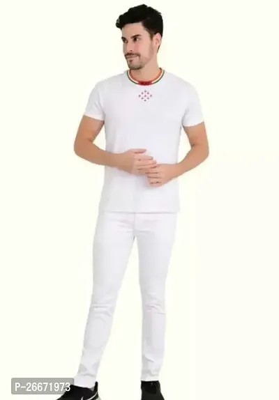 Stylish White Cotton Blend Mid-Rise Jeans For Men-thumb3