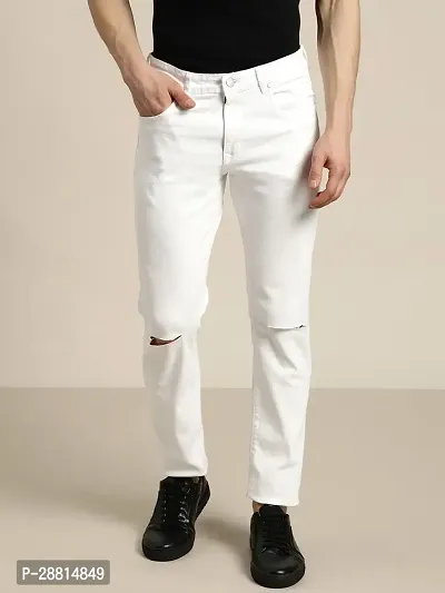 ether Stylish White Pure Cotton Mid-Rise Jeans For Men