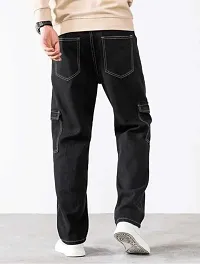 Stylish Black Cotton Blend Solid Mid-Rise Jeans For Men-thumb1