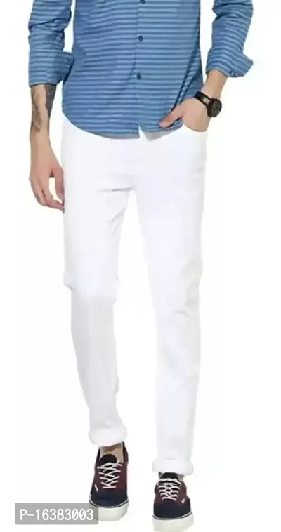 Men Plain White Jeans FGJK4O5I