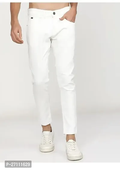 Stylish White Cotton Blend Mid-Rise Jeans For Men-thumb0