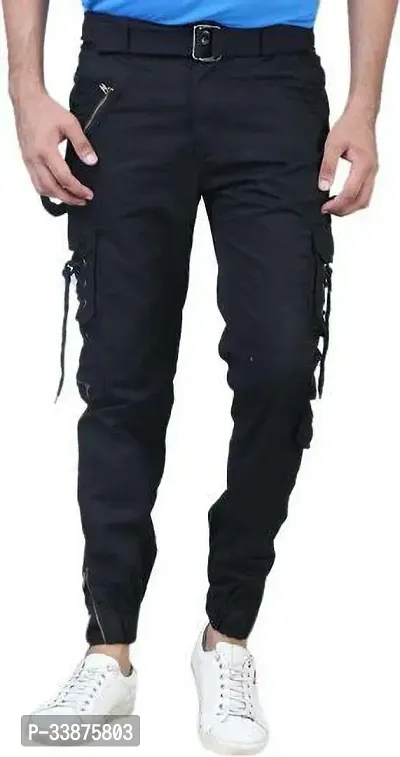 Stylish Black Cotton Cargos For Men-thumb0