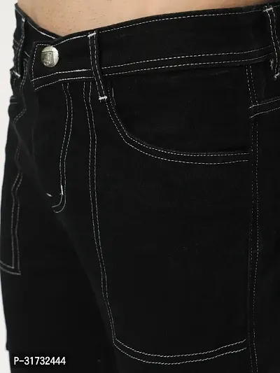 Stylish Black Denim Solid Mid-Rise Jeans For Men-thumb5