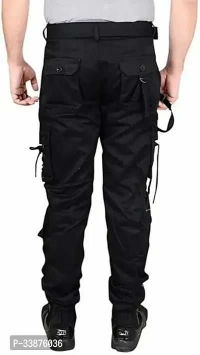 Stylish Black Cotton Cargos For Men-thumb2